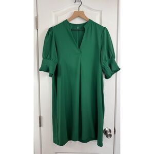 Wkior Women's Short Sleeve Shift Dress Green Flowy Size L Large